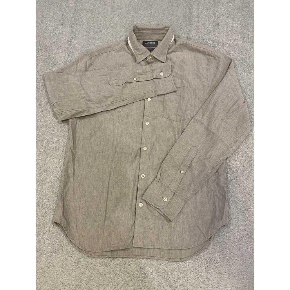 Bonobos Shirt Mens Medium Gray Cotton Casual Button Up Standard Fit Long Sleeve